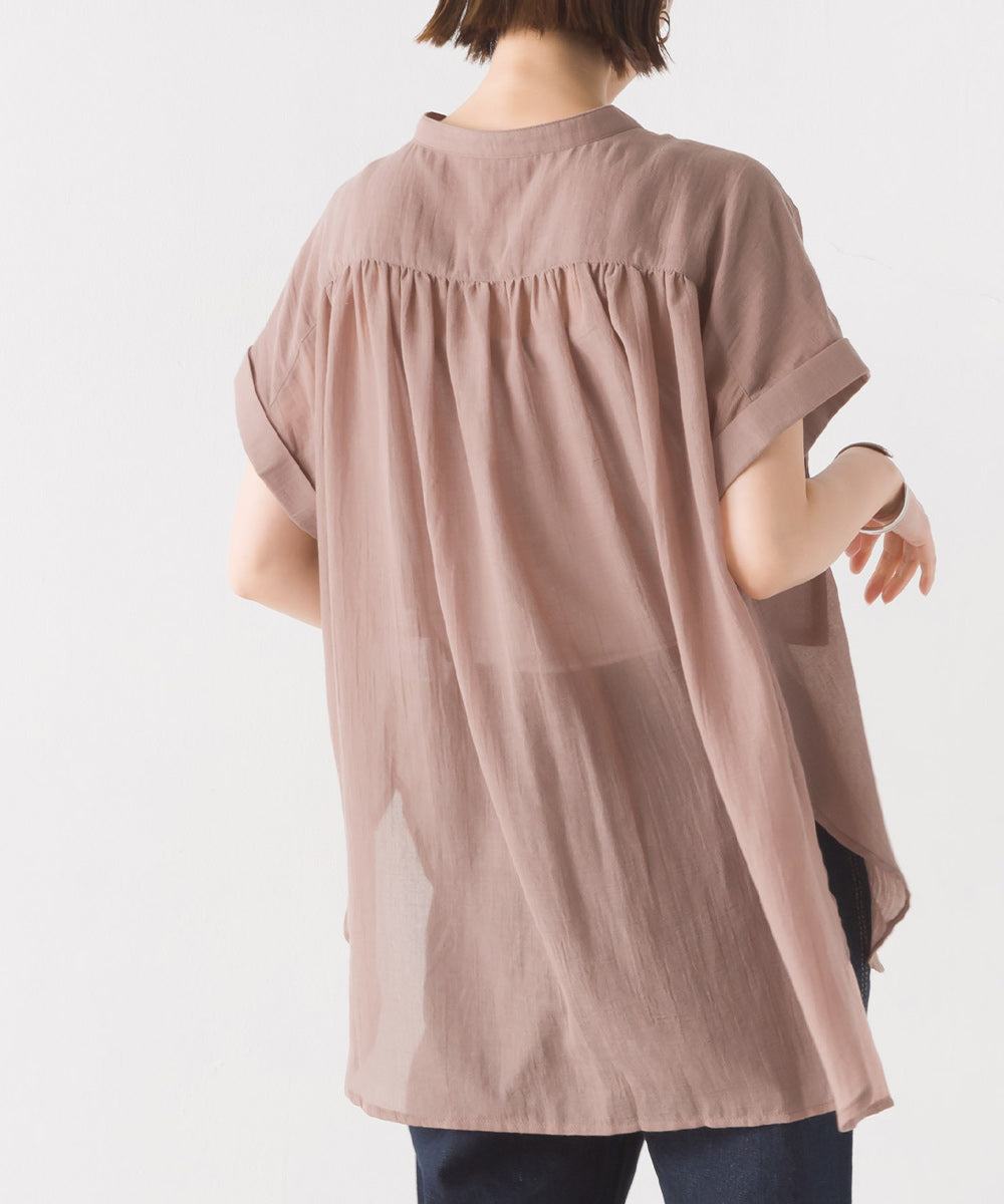 【OMNES】エステルボイルバンドカラーノースリーブシアーシャツ【1523-4156】