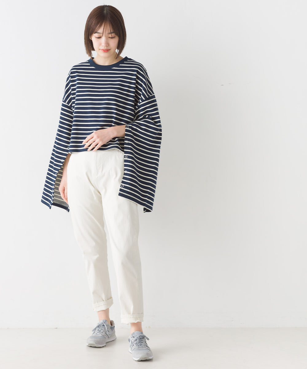 【OMNES】ミニ裏毛ボーダーオープンスリーブプルオーバーTシャツ【1523-5342】
