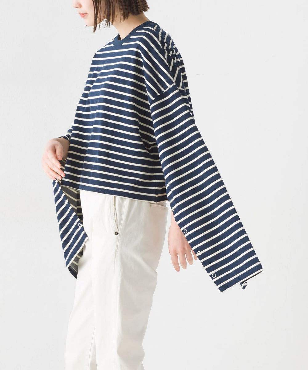 【OMNES】ミニ裏毛ボーダーオープンスリーブプルオーバーTシャツ【1523-5342】