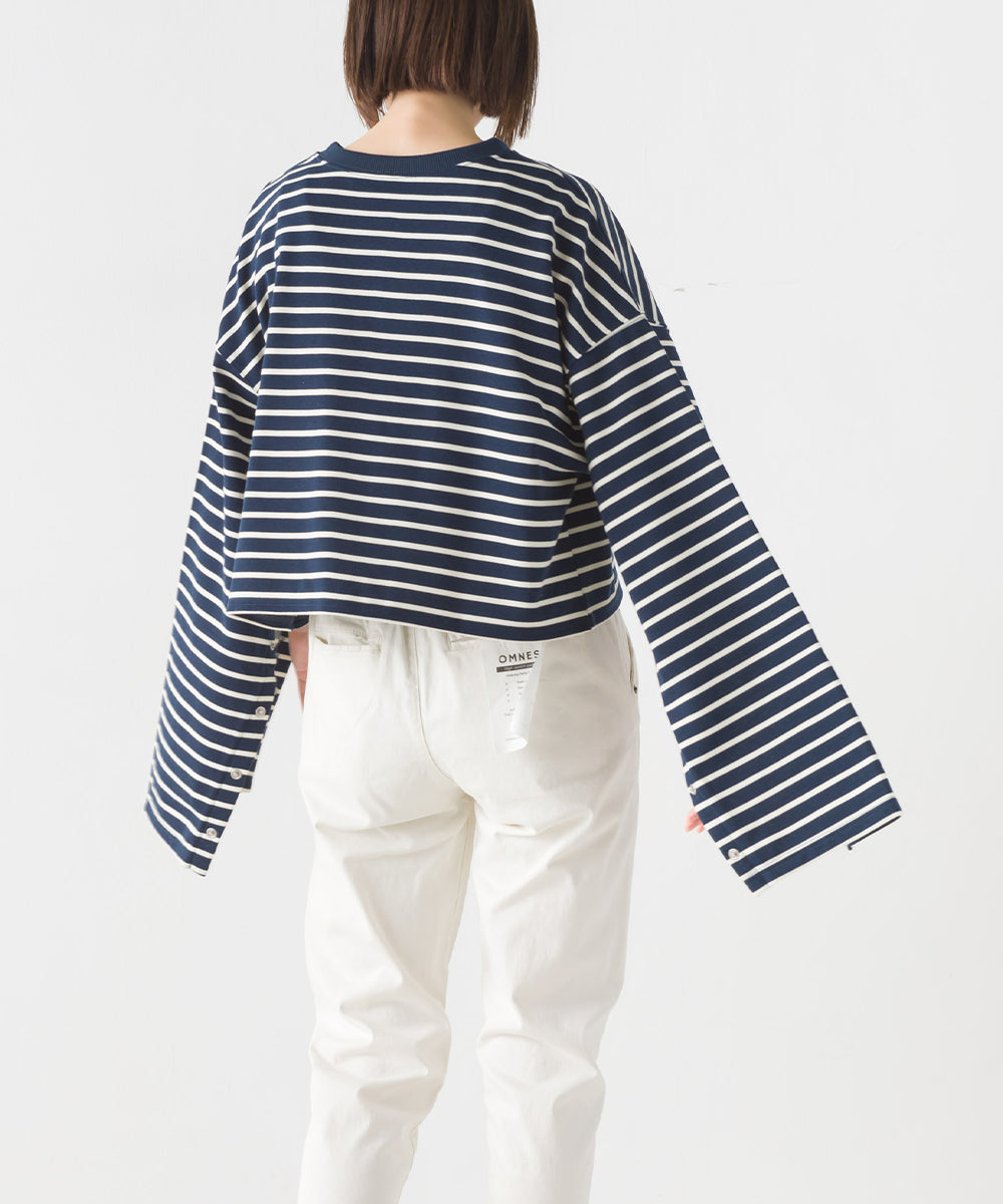 【OMNES】ミニ裏毛ボーダーオープンスリーブプルオーバーTシャツ【1523-5342】