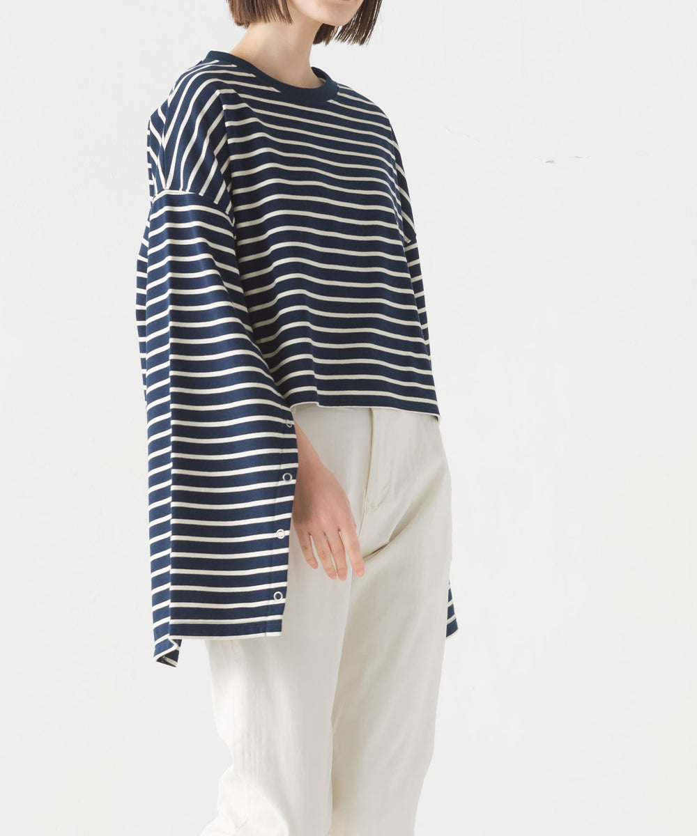 【OMNES】ミニ裏毛ボーダーオープンスリーブプルオーバーTシャツ【1523-5342】