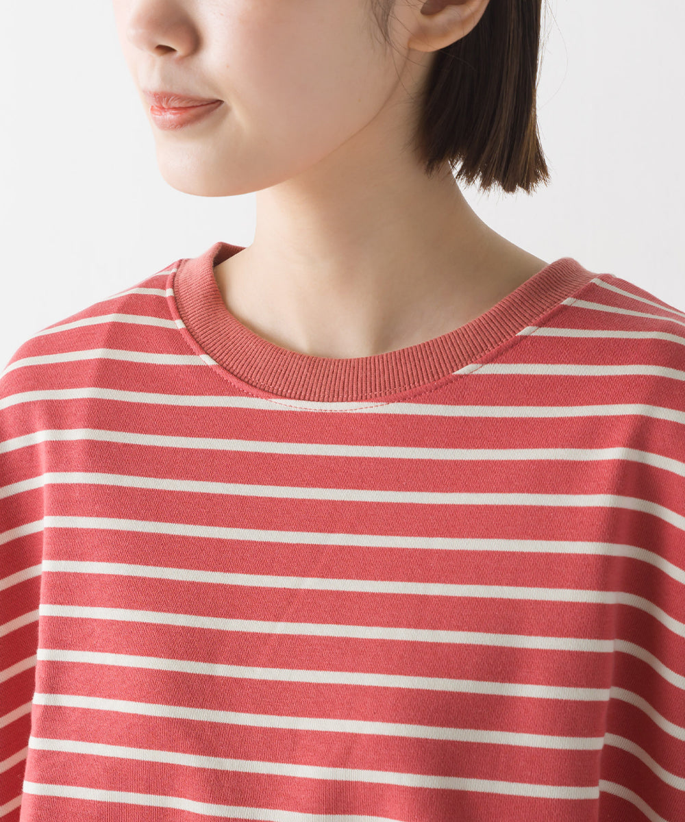 【OMNES】ミニ裏毛ボーダーオープンスリーブプルオーバーTシャツ【1523-5342】