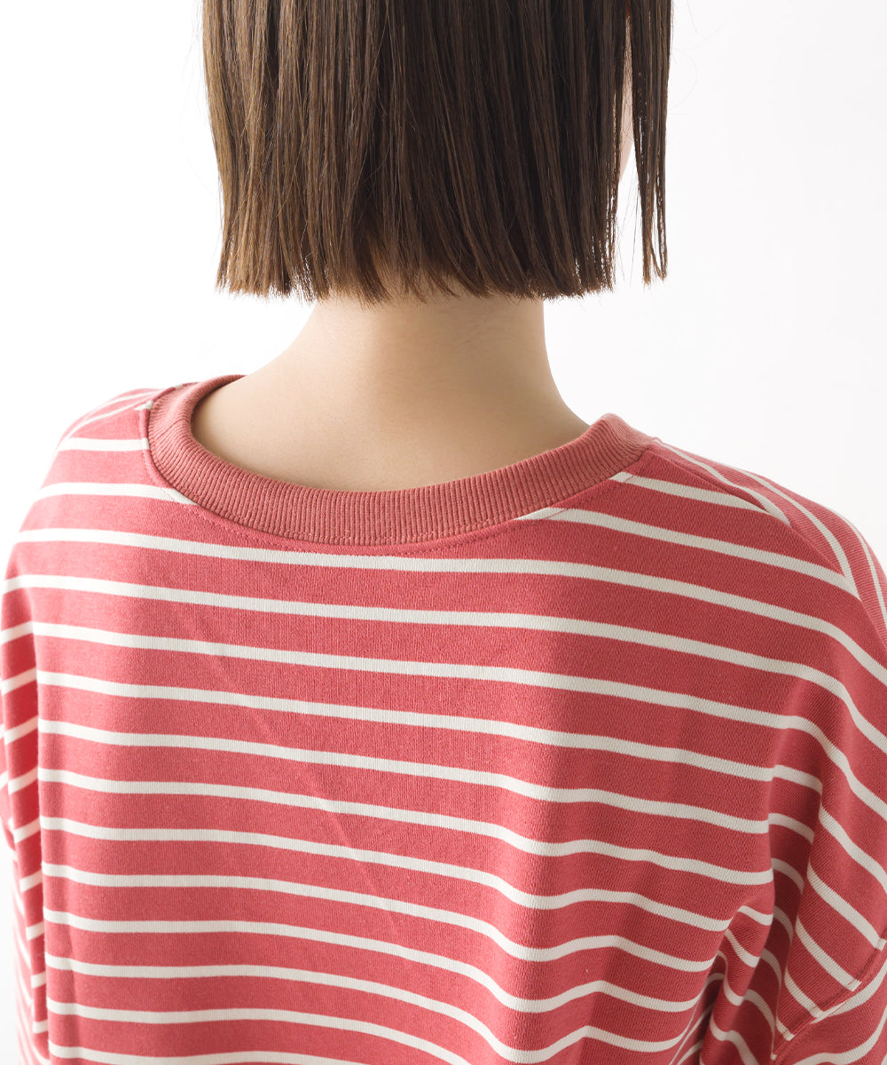 【OMNES】ミニ裏毛ボーダーオープンスリーブプルオーバーTシャツ【1523-5342】