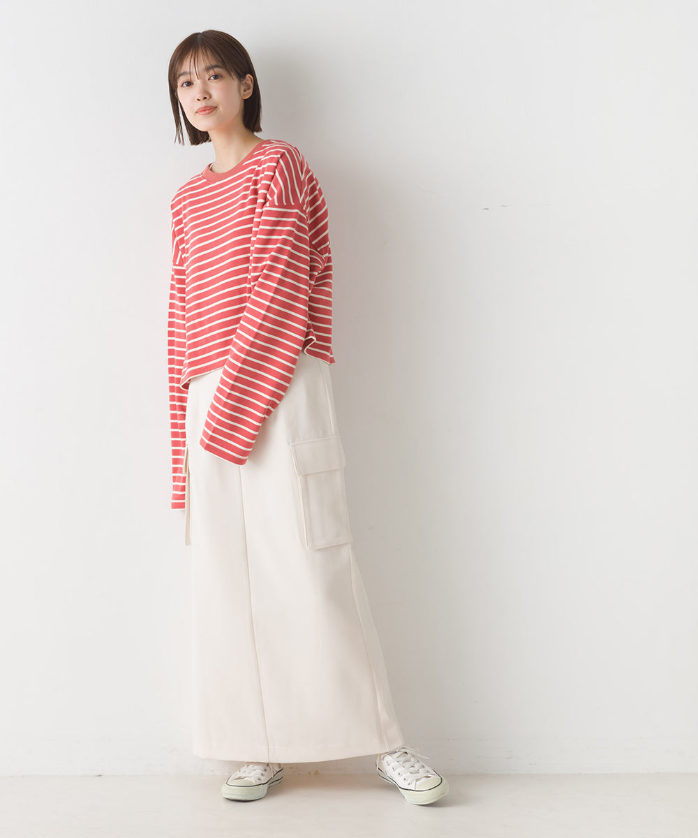 【OMNES】ミニ裏毛ボーダーオープンスリーブプルオーバーTシャツ【1523-5342】