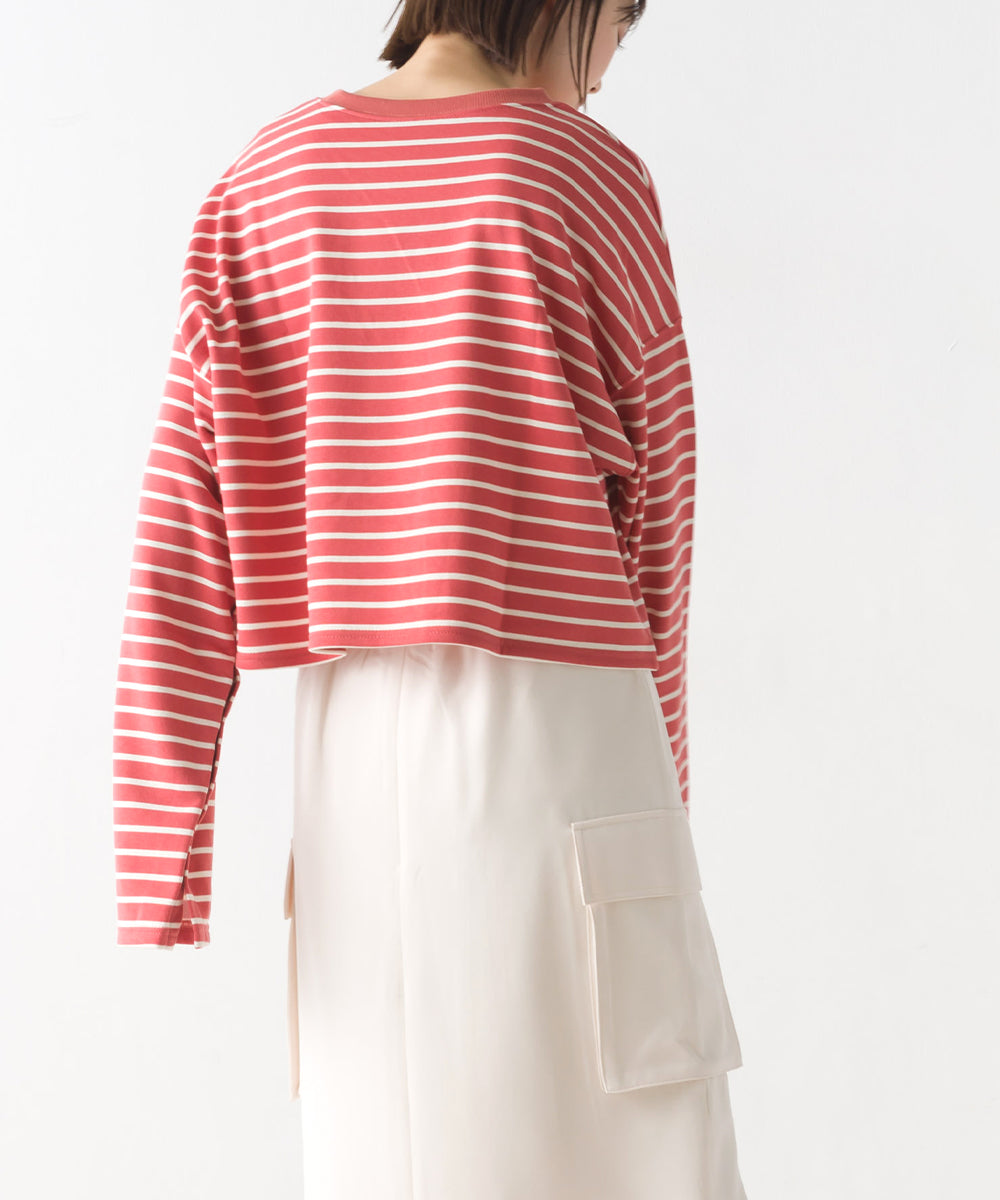 【OMNES】ミニ裏毛ボーダーオープンスリーブプルオーバーTシャツ【1523-5342】