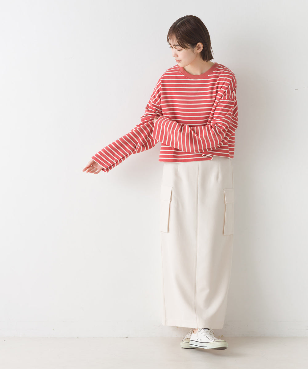 【OMNES】ミニ裏毛ボーダーオープンスリーブプルオーバーTシャツ【1523-5342】