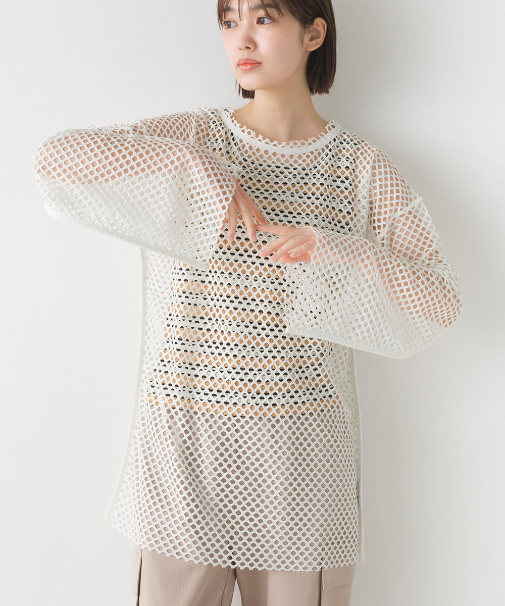 【OMNES】エステルストレッチメッシュ長袖プルオーバー【1523-5346】