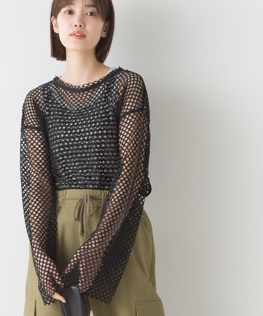 【OMNES】エステルストレッチメッシュ長袖プルオーバー【1523-5346】
