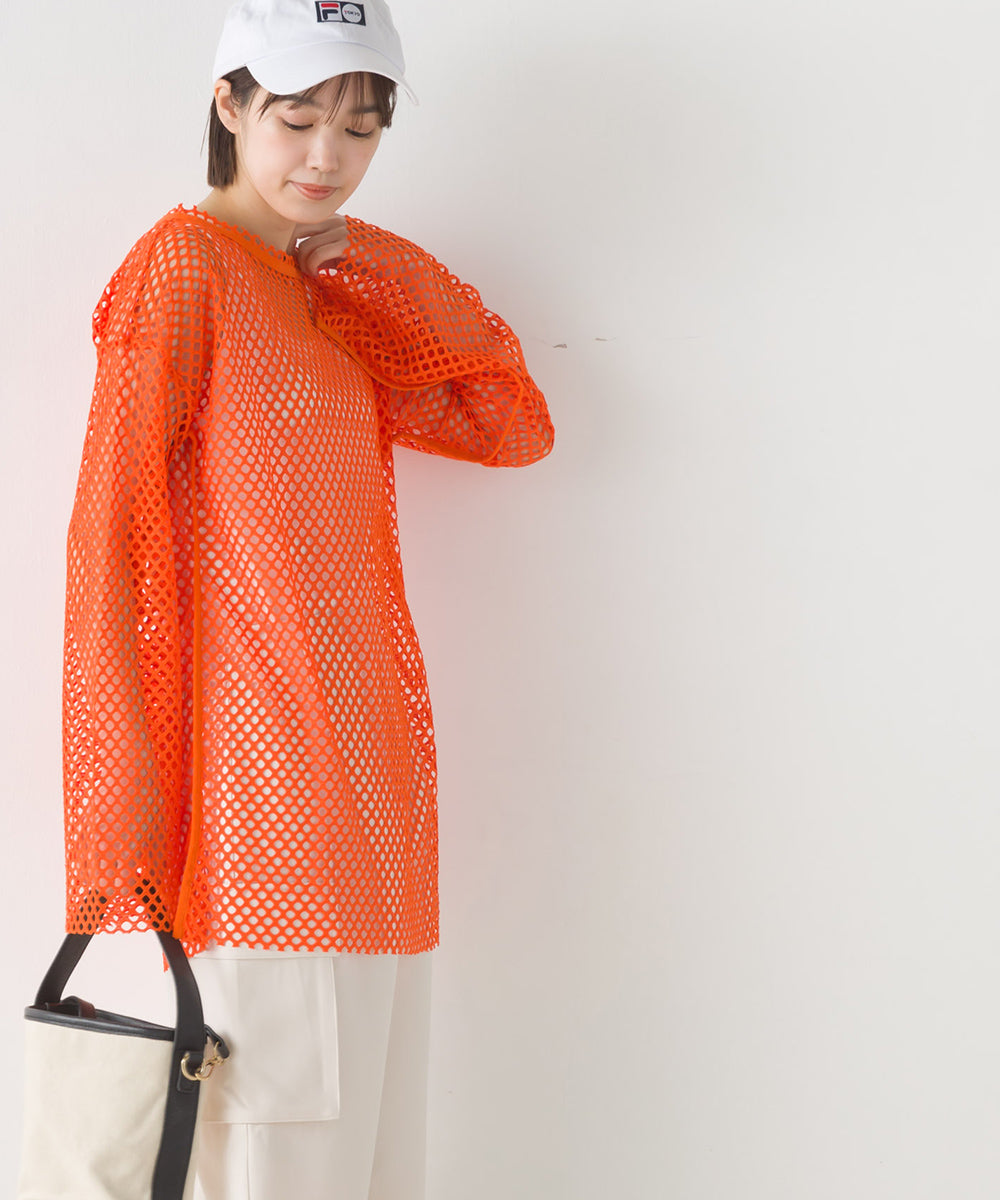 【OMNES】エステルストレッチメッシュ長袖プルオーバー【1523-5346】