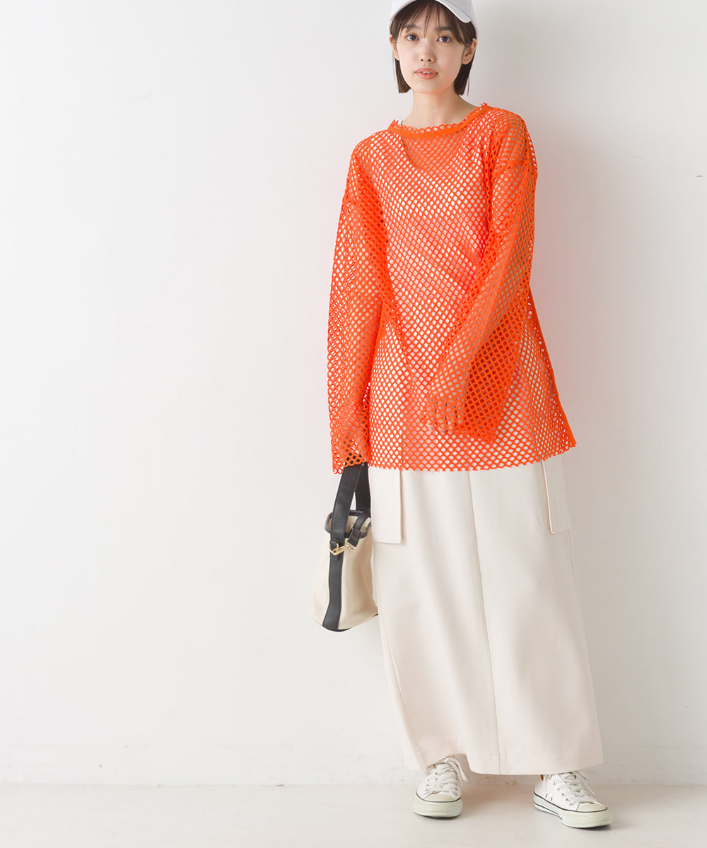 【OMNES】エステルストレッチメッシュ長袖プルオーバー【1523-5346】