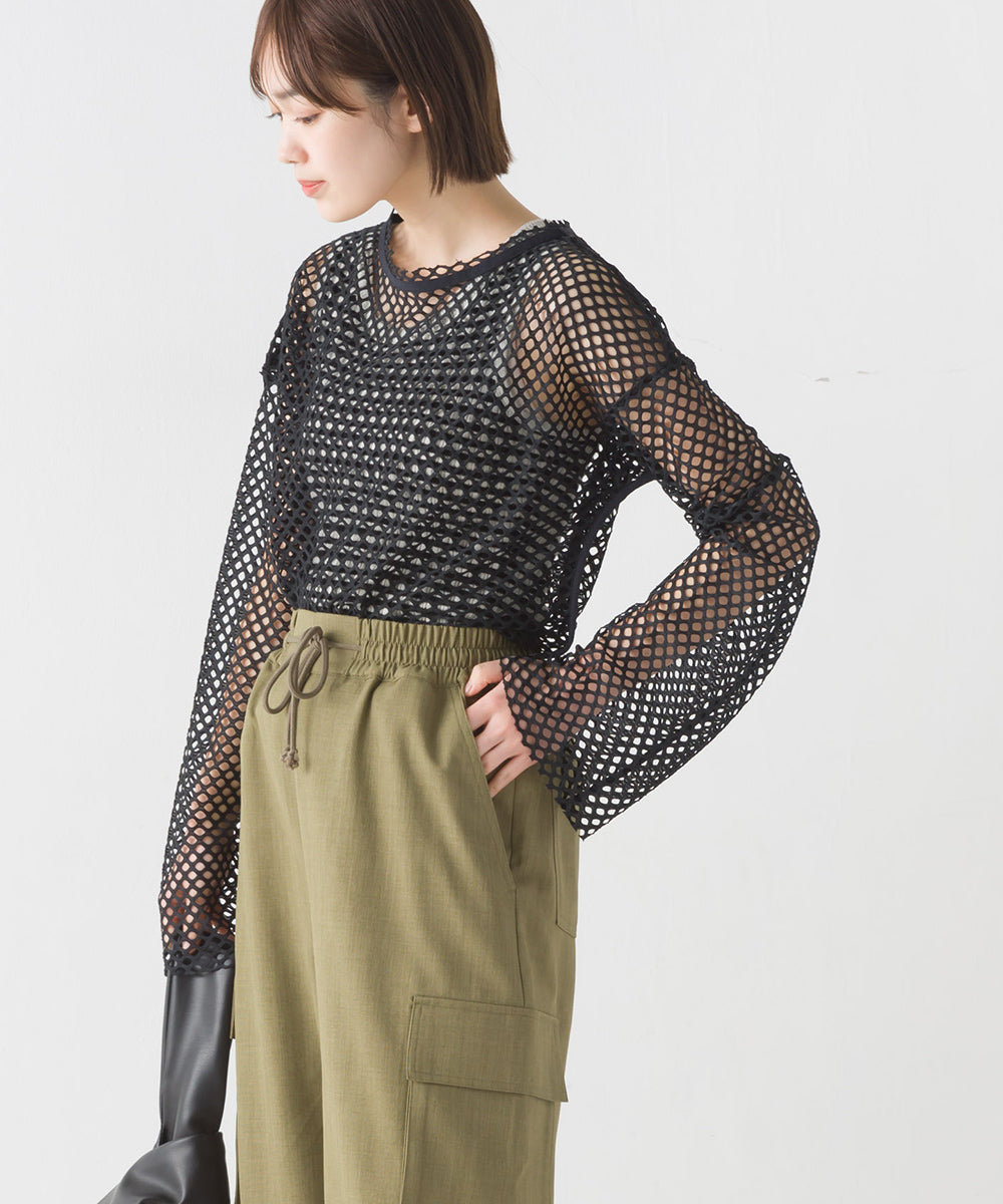 【OMNES】エステルストレッチメッシュ長袖プルオーバー【1523-5346】
