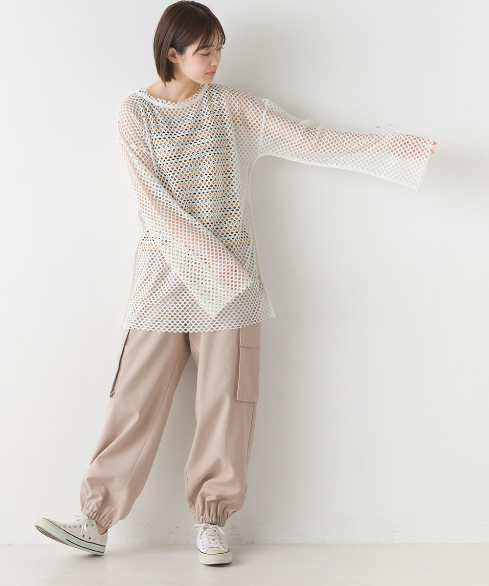 【OMNES】エステルストレッチメッシュ長袖プルオーバー【1523-5346】