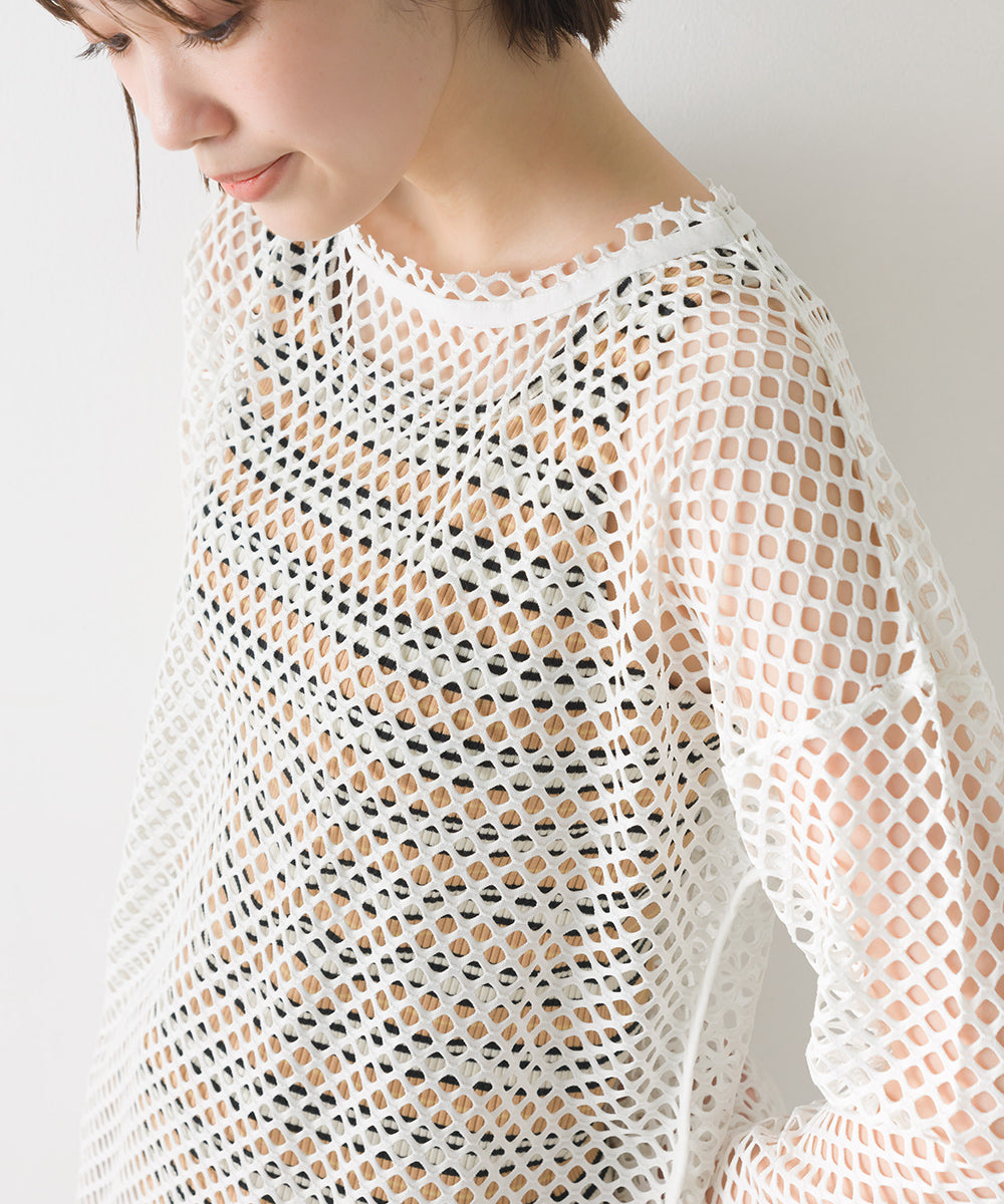 【OMNES】エステルストレッチメッシュ長袖プルオーバー【1523-5346】