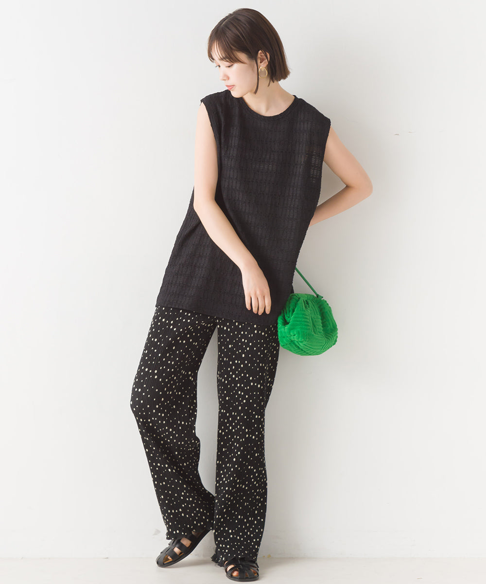 【OMNES】ポコポコストライプカットジャガードノースリーブTシャツ【1523-5372】