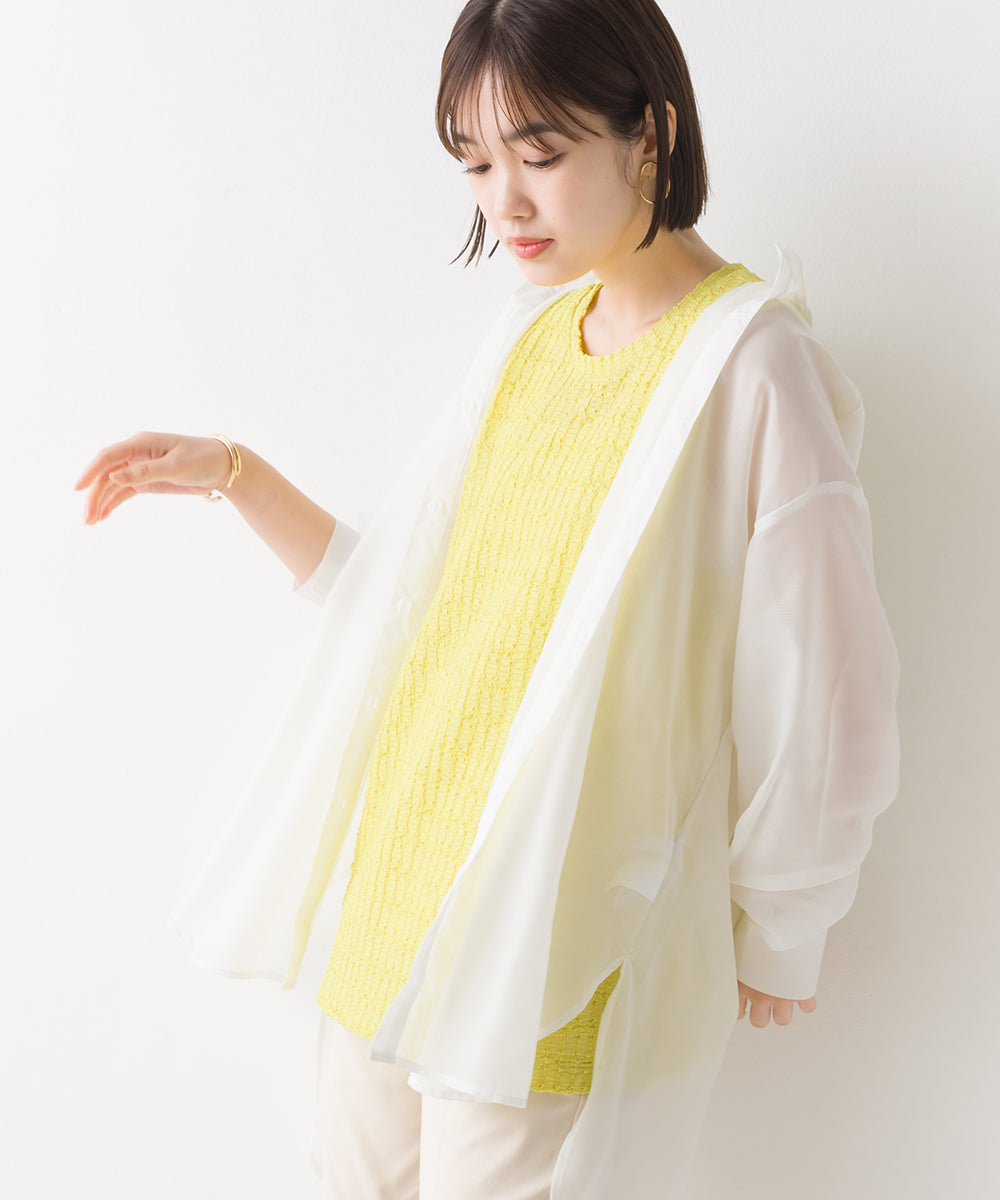 【OMNES】ポコポコストライプカットジャガードノースリーブTシャツ【1523-5372】