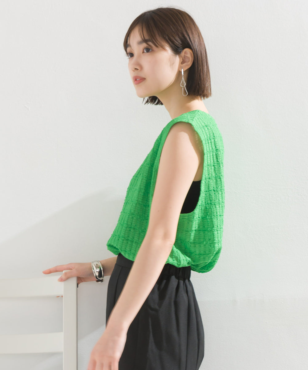 【OMNES】ポコポコストライプカットジャガードノースリーブTシャツ【1523-5372】