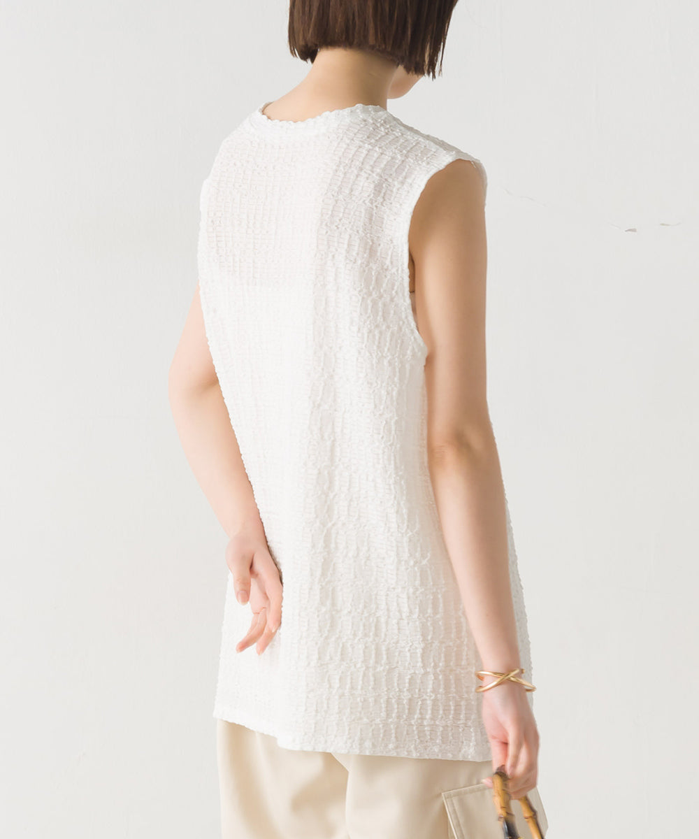 【OMNES】ポコポコストライプカットジャガードノースリーブTシャツ【1523-5372】