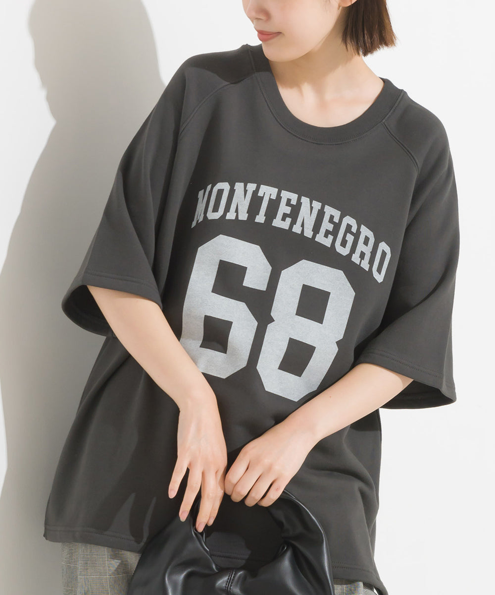 【OMNES】裏毛スウェット ロゴプリント サイドスリットラグラン半袖プルオーバー MONTENEGRO【1523-5394】