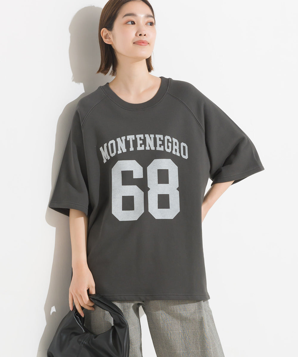 【OMNES】裏毛スウェット ロゴプリント サイドスリットラグラン半袖プルオーバー MONTENEGRO【1523-5394】
