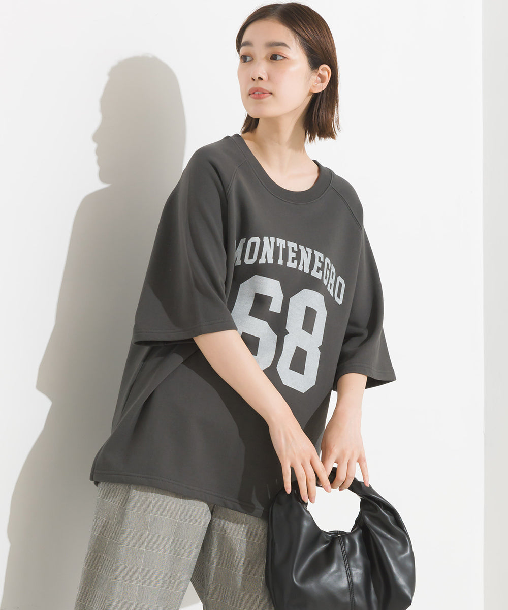 【OMNES】裏毛スウェット ロゴプリント サイドスリットラグラン半袖プルオーバー MONTENEGRO【1523-5394】