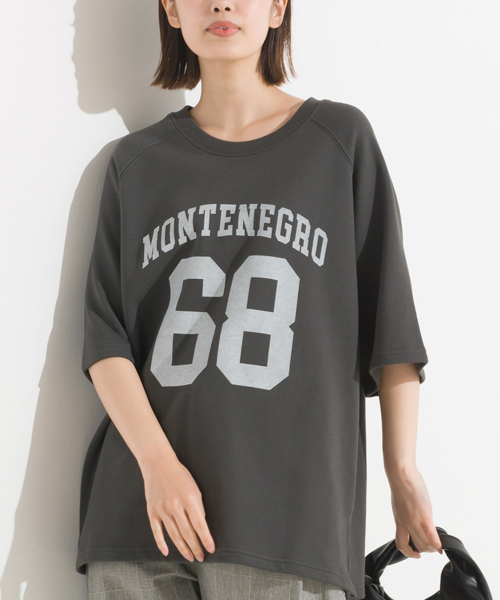 【OMNES】裏毛スウェット ロゴプリント サイドスリットラグラン半袖プルオーバー MONTENEGRO【1523-5394】