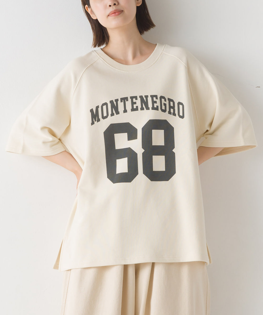 【OMNES】裏毛スウェット ロゴプリント サイドスリットラグラン半袖プルオーバー MONTENEGRO【1523-5394】
