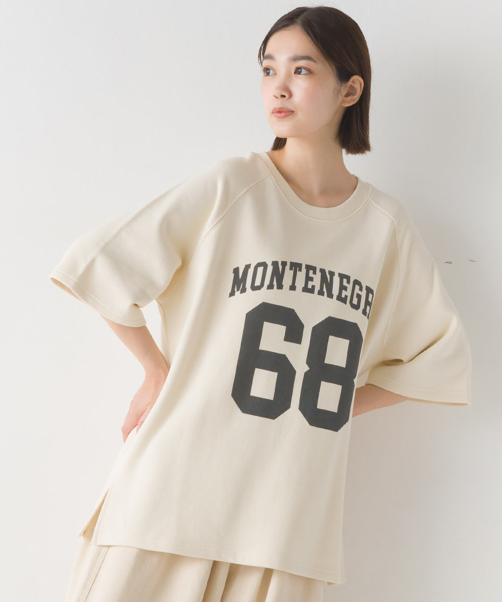 【OMNES】裏毛スウェット ロゴプリント サイドスリットラグラン半袖プルオーバー MONTENEGRO【1523-5394】