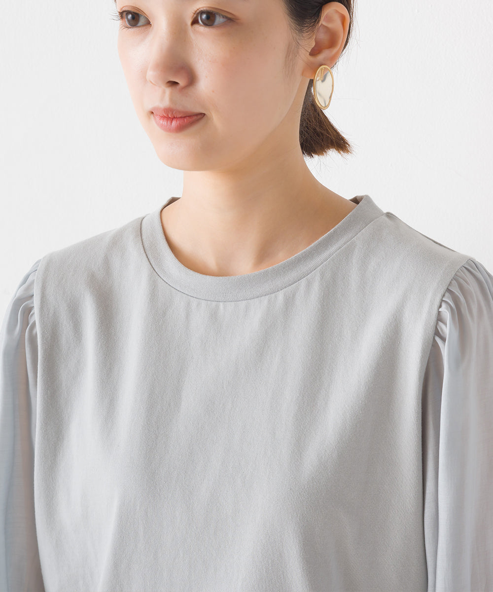 【OMNES】布帛切り替えキャンディースリーブ長袖Tシャツ【1523-5402】