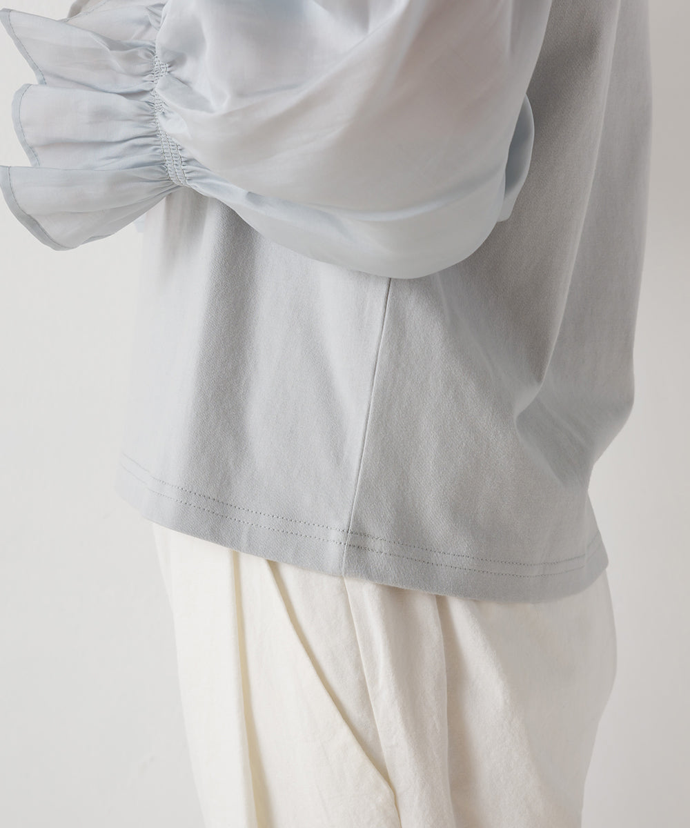 【OMNES】布帛切り替えキャンディースリーブ長袖Tシャツ【1523-5402】