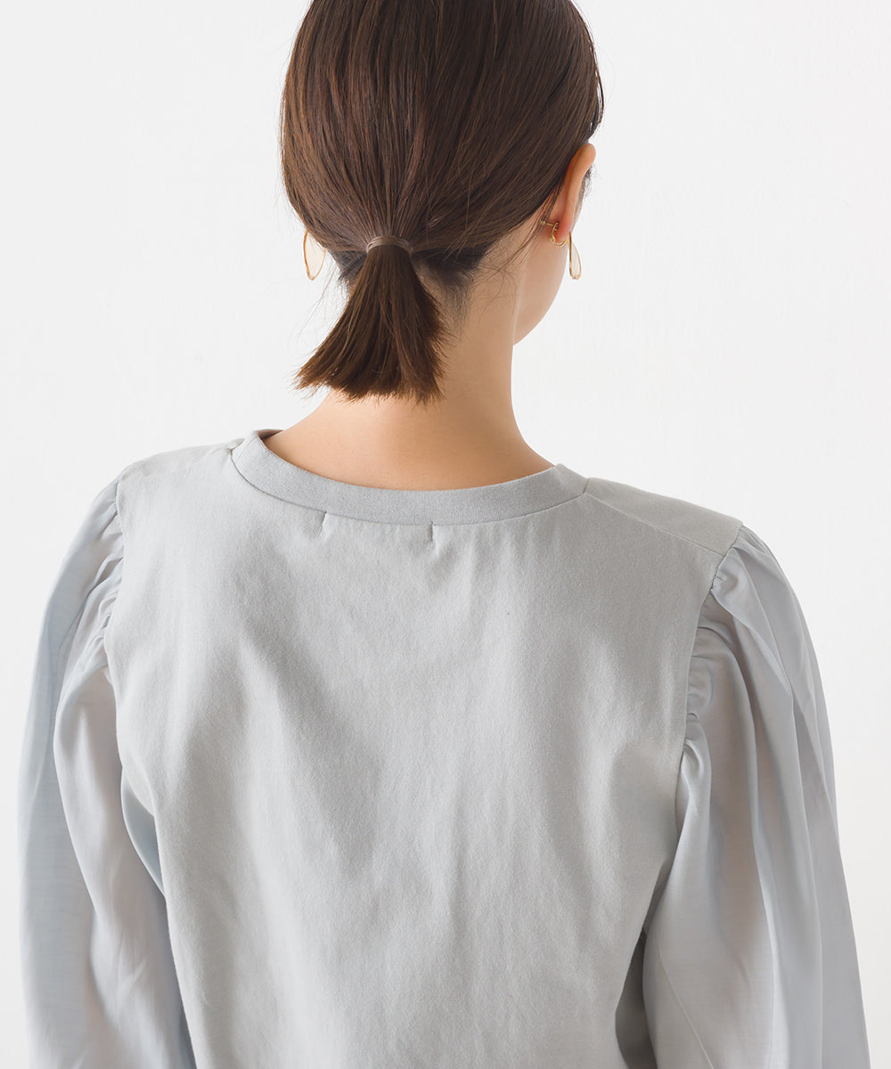 【OMNES】布帛切り替えキャンディースリーブ長袖Tシャツ【1523-5402】