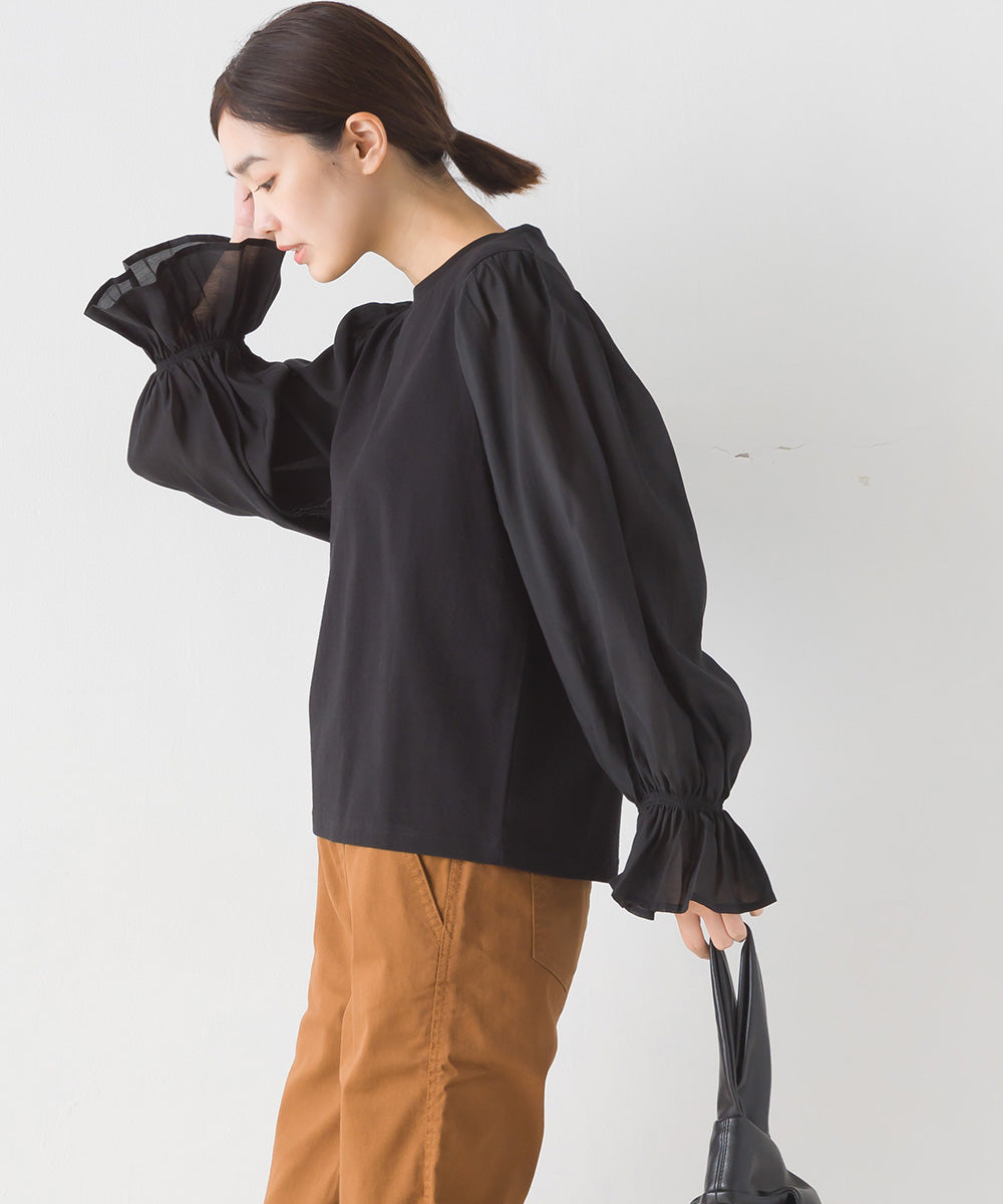 【OMNES】布帛切り替えキャンディースリーブ長袖Tシャツ【1523-5402】