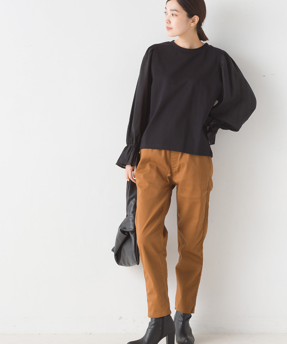 【OMNES】布帛切り替えキャンディースリーブ長袖Tシャツ【1523-5402】