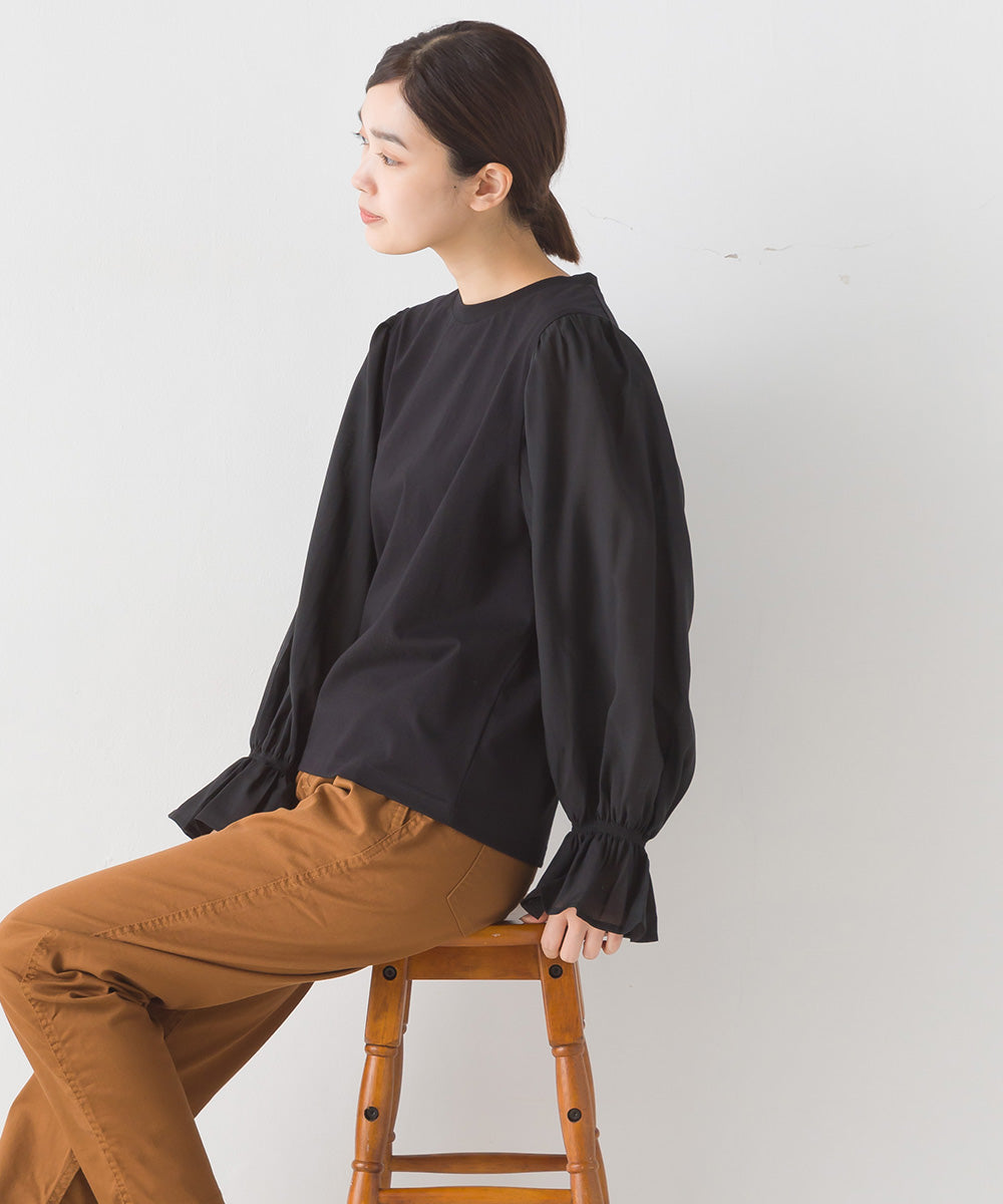 【OMNES】布帛切り替えキャンディースリーブ長袖Tシャツ【1523-5402】