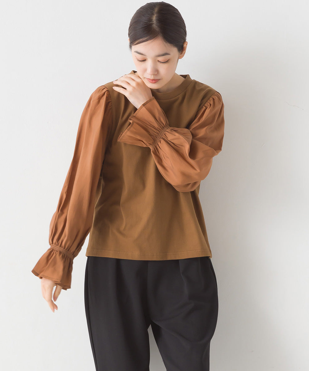 【OMNES】布帛切り替えキャンディースリーブ長袖Tシャツ【1523-5402】