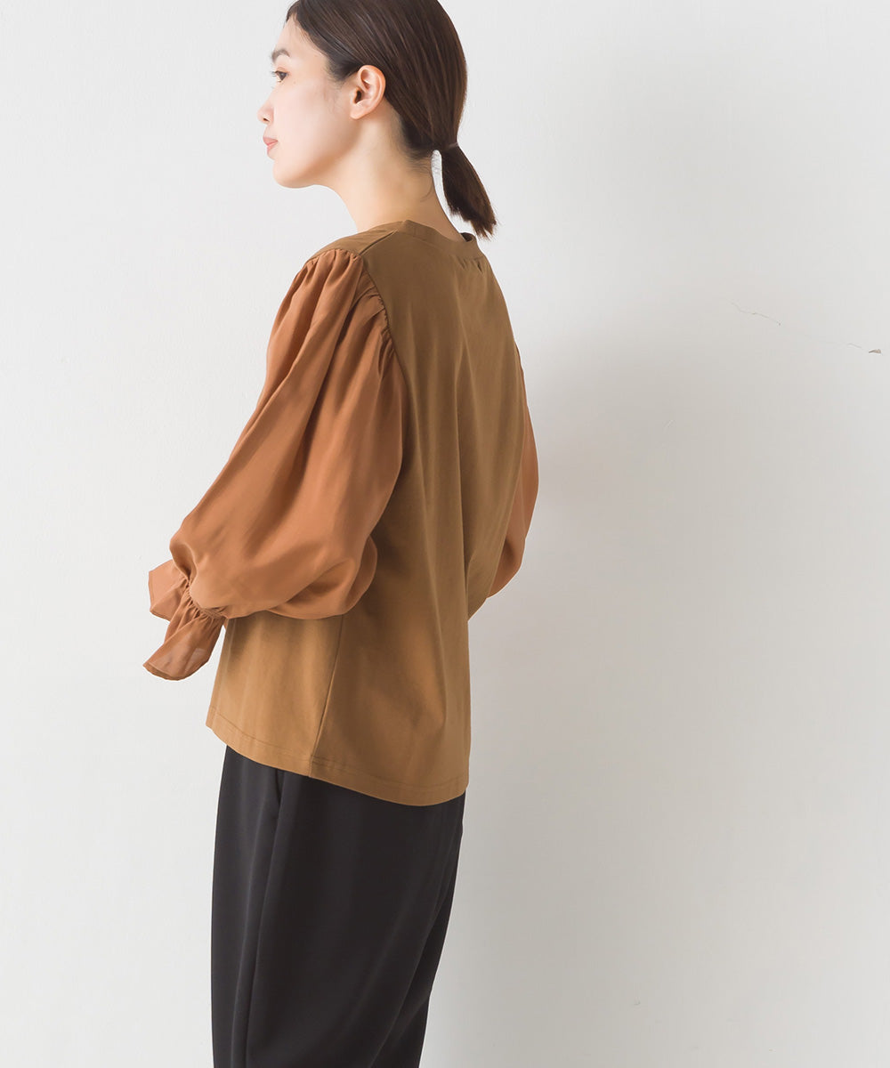 【OMNES】布帛切り替えキャンディースリーブ長袖Tシャツ【1523-5402】
