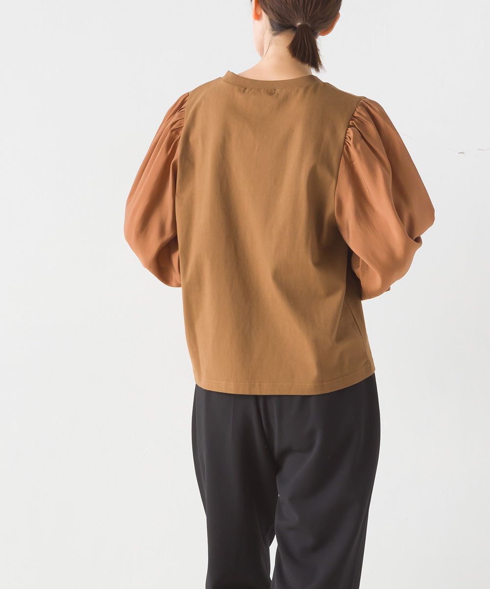 【OMNES】布帛切り替えキャンディースリーブ長袖Tシャツ【1523-5402】