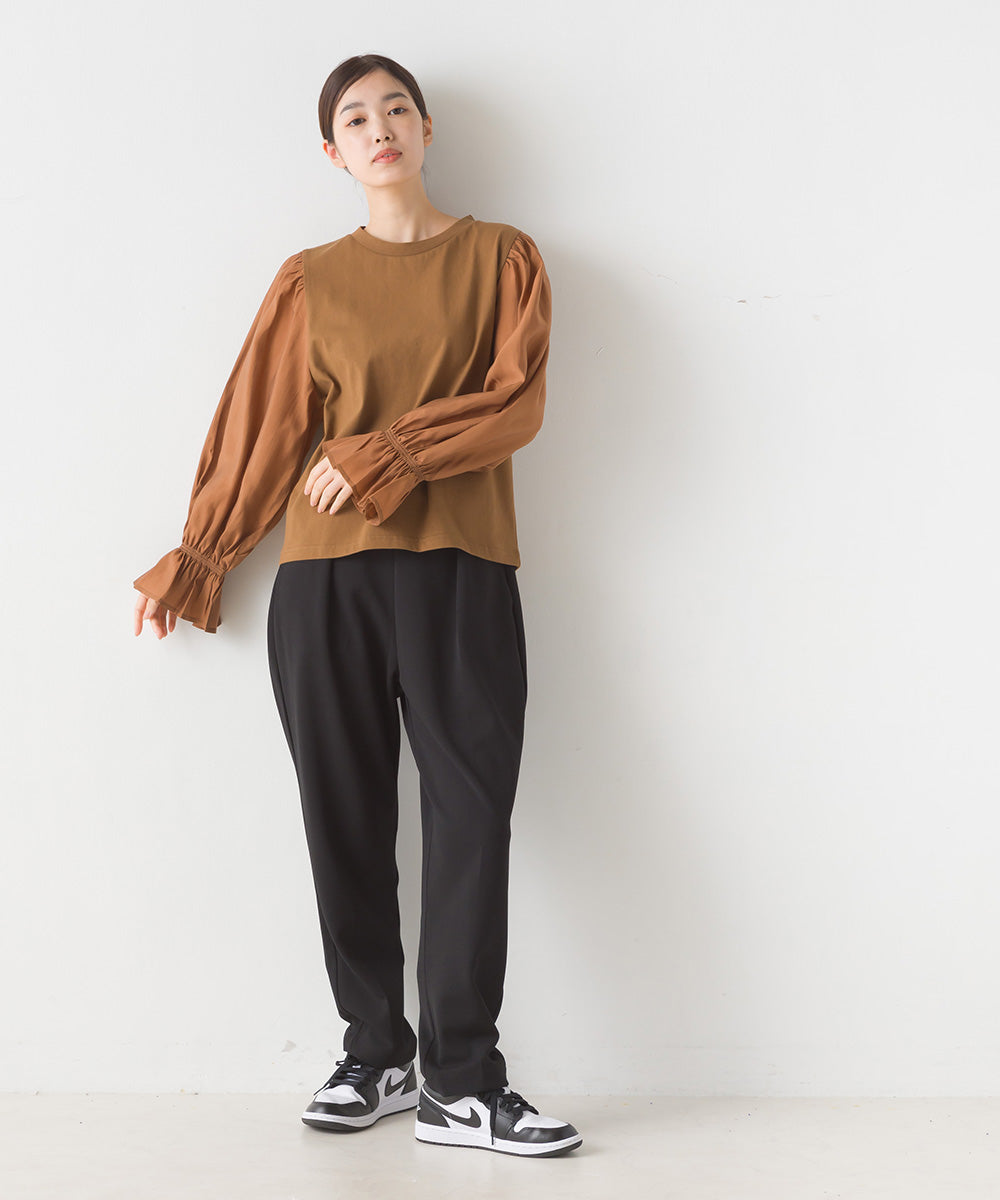 【OMNES】布帛切り替えキャンディースリーブ長袖Tシャツ【1523-5402】