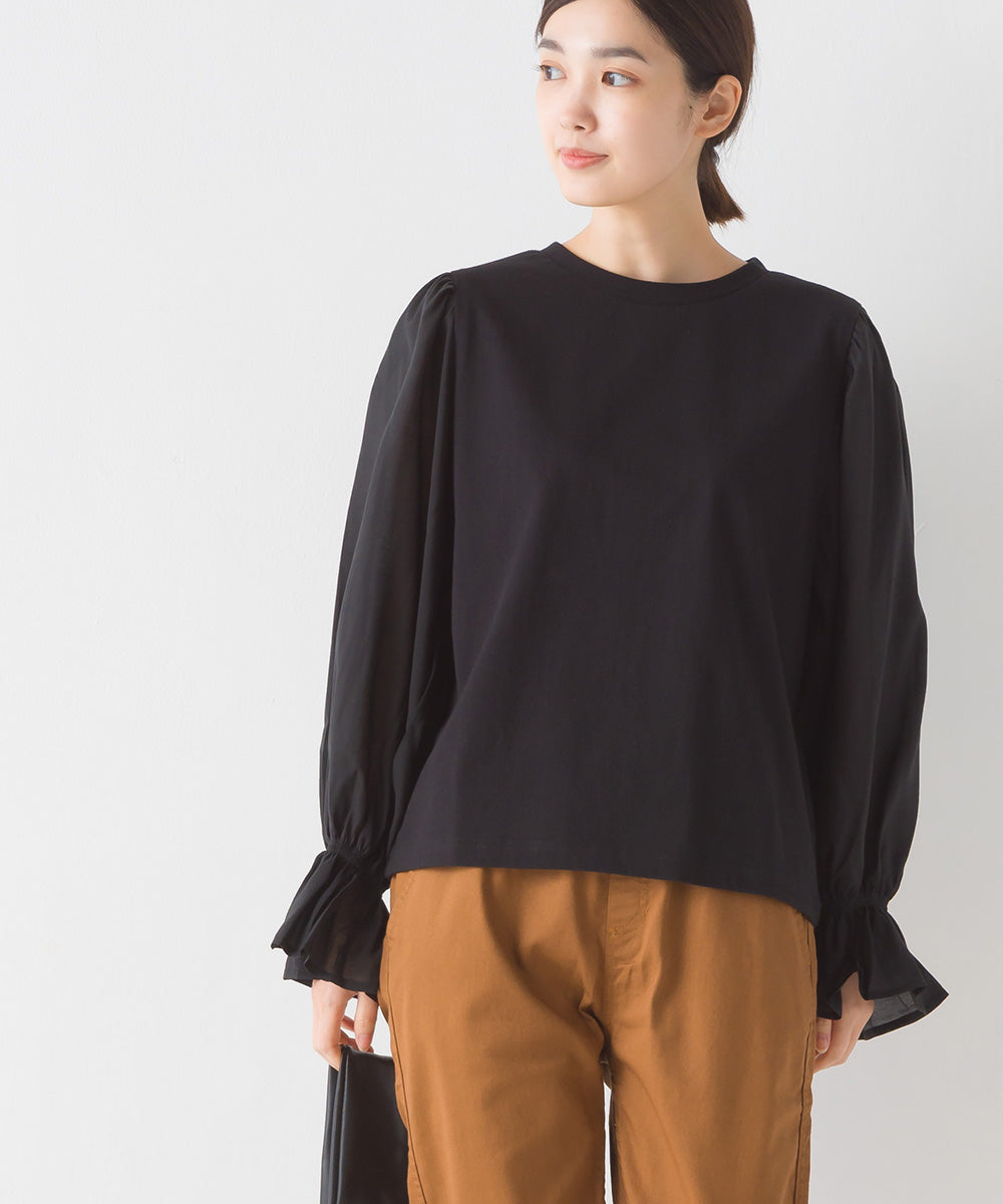 【OMNES】布帛切り替えキャンディースリーブ長袖Tシャツ【1523-5402】