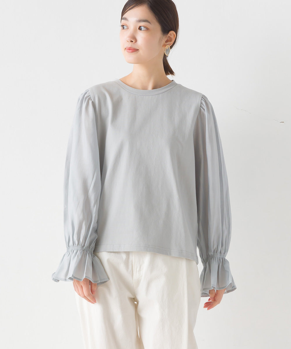 【OMNES】布帛切り替えキャンディースリーブ長袖Tシャツ【1523-5402】