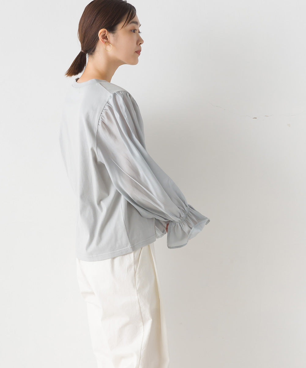 【OMNES】布帛切り替えキャンディースリーブ長袖Tシャツ【1523-5402】