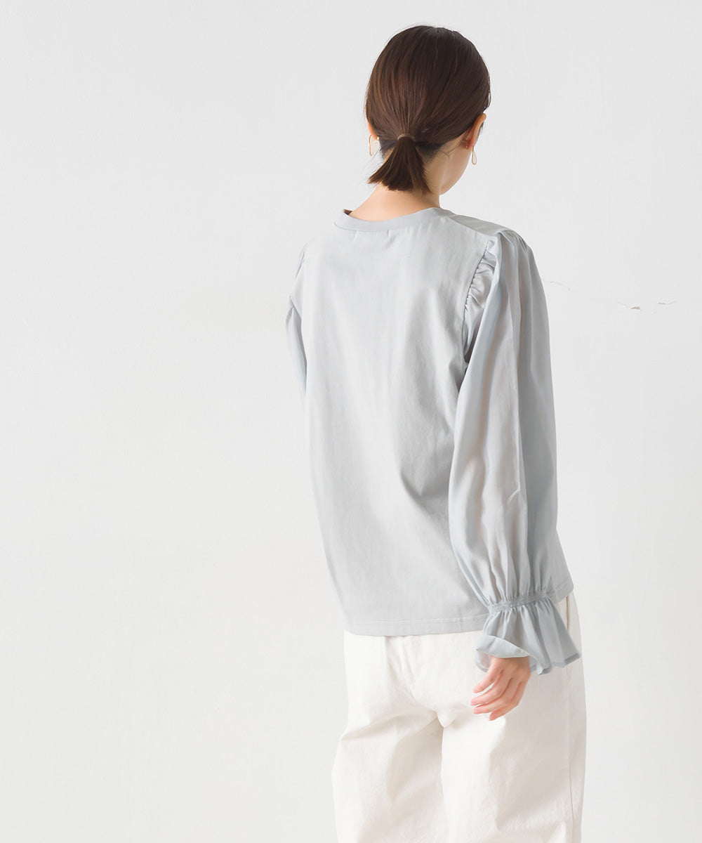 【OMNES】布帛切り替えキャンディースリーブ長袖Tシャツ【1523-5402】