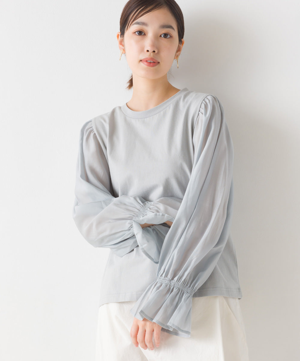 【OMNES】布帛切り替えキャンディースリーブ長袖Tシャツ【1523-5402】