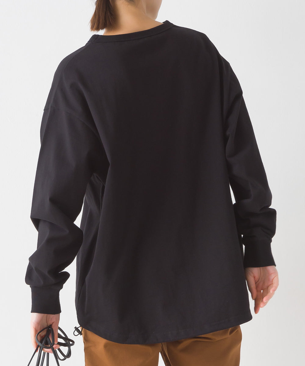 【OMNES】ユニセックスドロスト付プリント長袖Tシャツ【1523-5403】