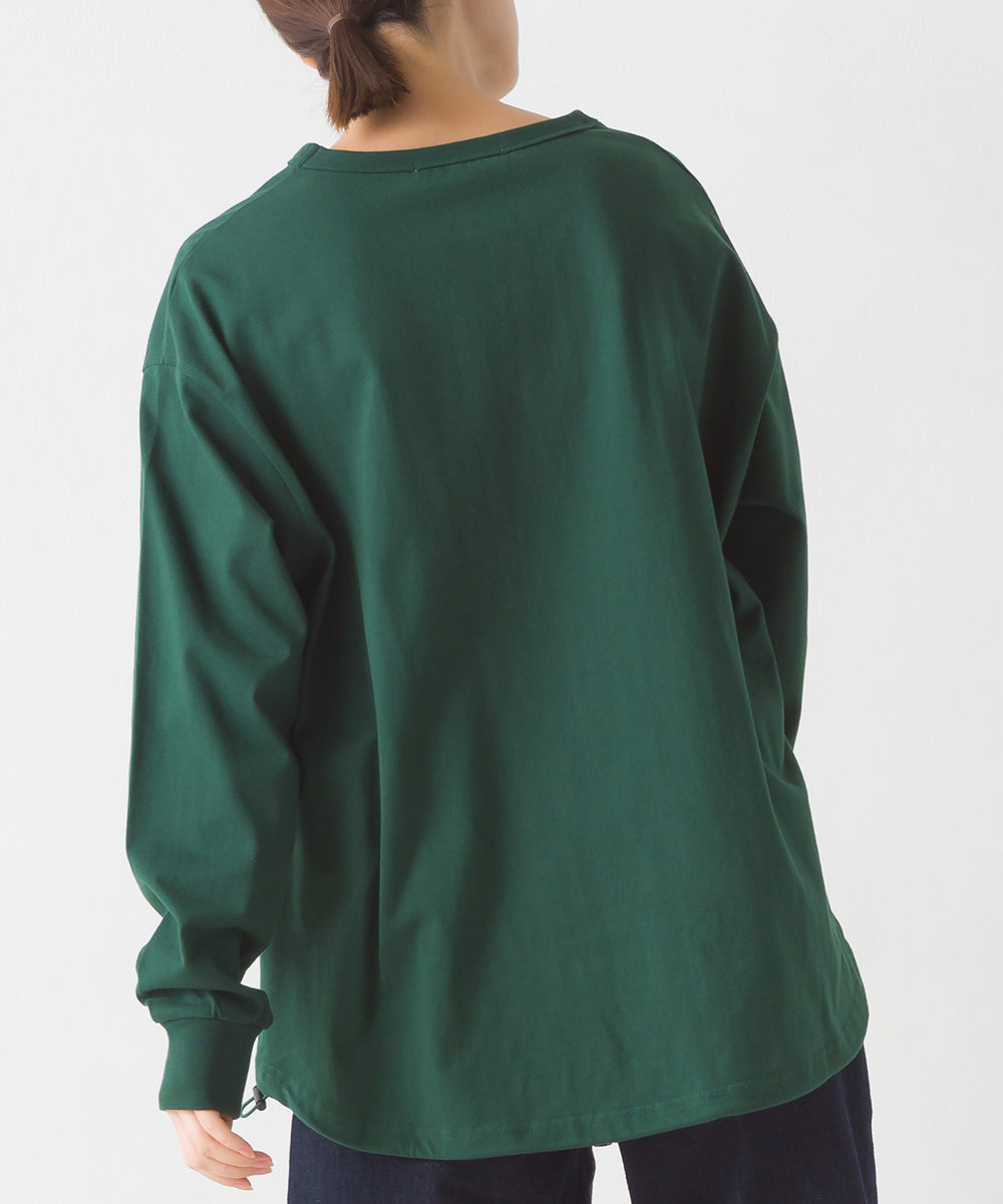 【OMNES】ユニセックスドロスト付プリント長袖Tシャツ【1523-5403】