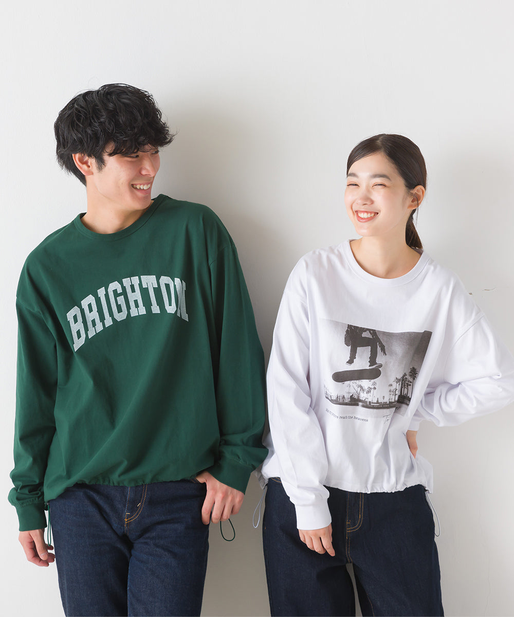 【OMNES】ユニセックスドロスト付プリント長袖Tシャツ【1523-5403】