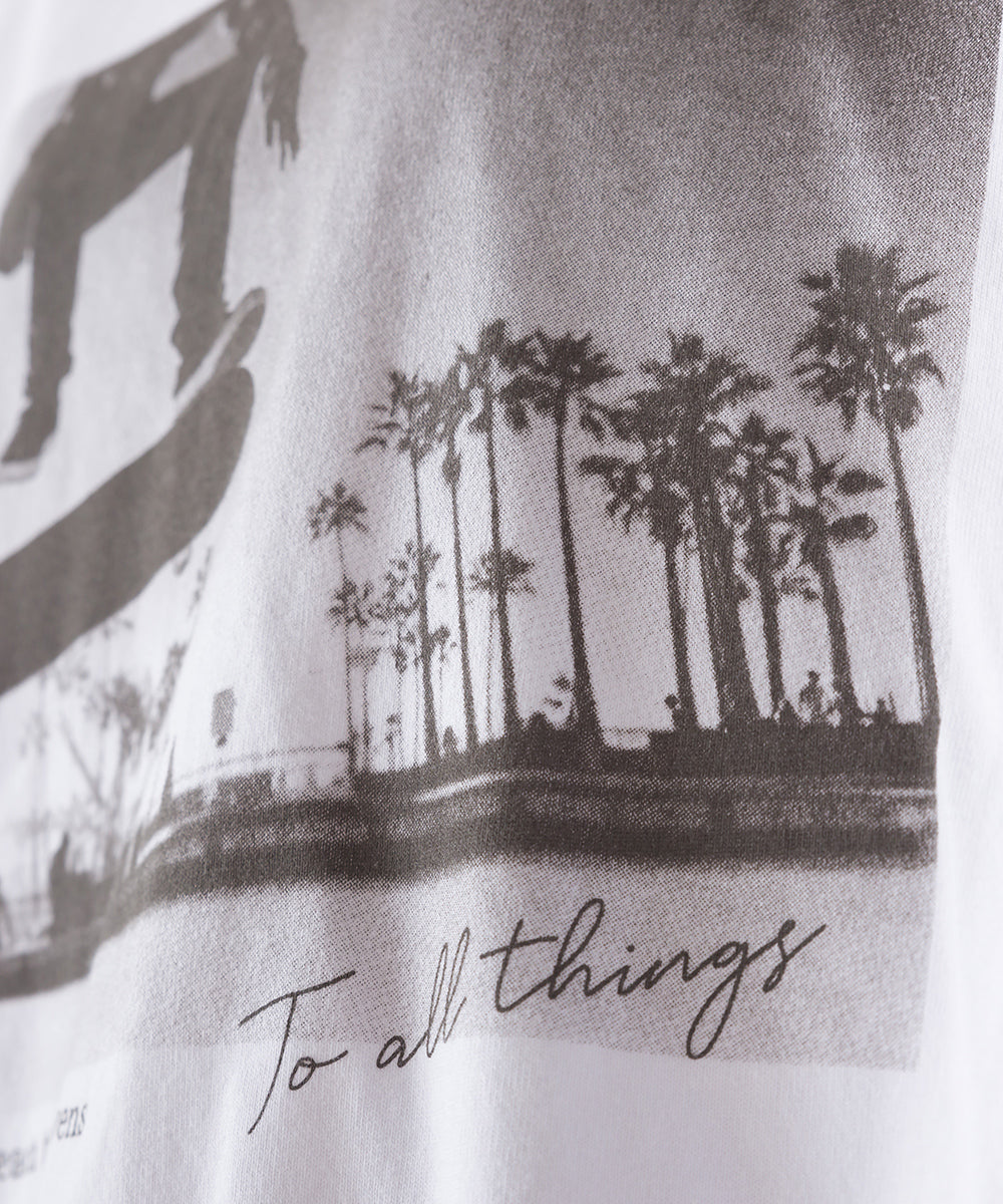 【OMNES】ユニセックスドロスト付プリント長袖Tシャツ【1523-5403】