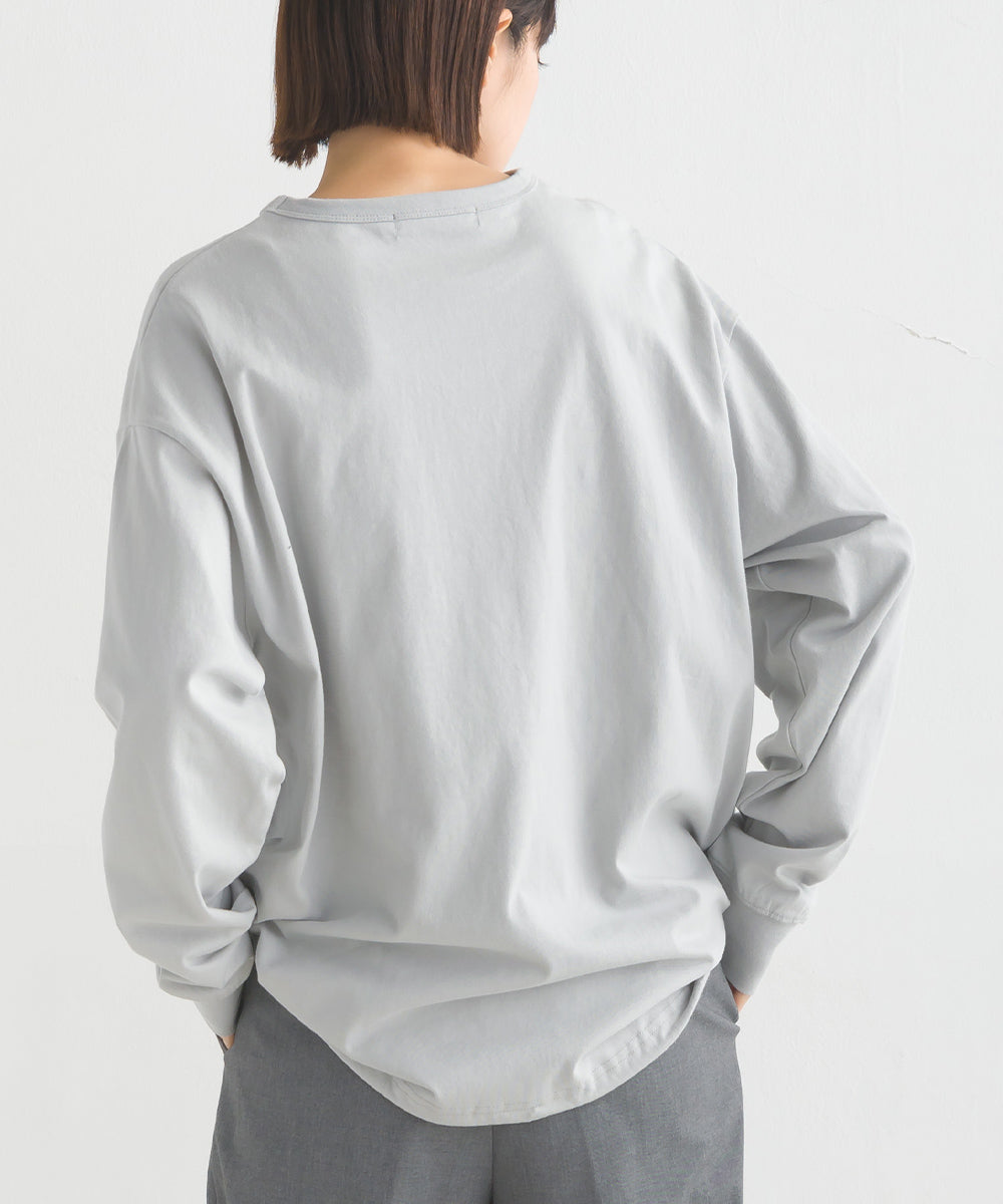 【OMNES】ユニセックスドロスト付プリント長袖Tシャツ【1523-5403】