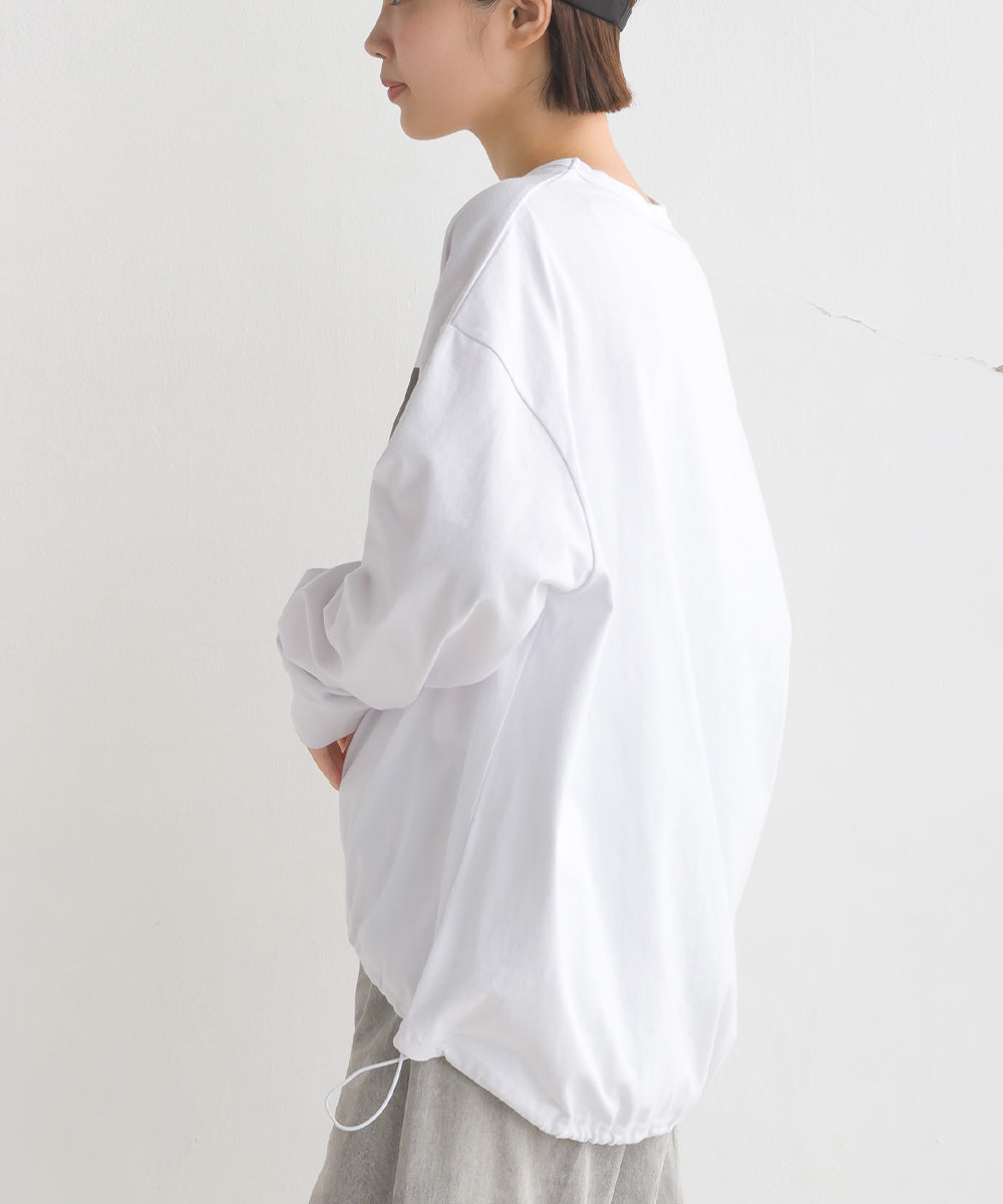 【OMNES】ユニセックスドロスト付プリント長袖Tシャツ【1523-5403】