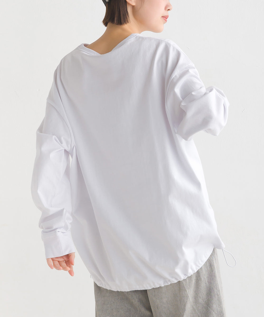 【OMNES】ユニセックスドロスト付プリント長袖Tシャツ【1523-5403】