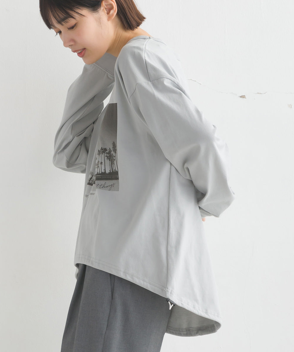 【OMNES】ユニセックスドロスト付プリント長袖Tシャツ【1523-5403】